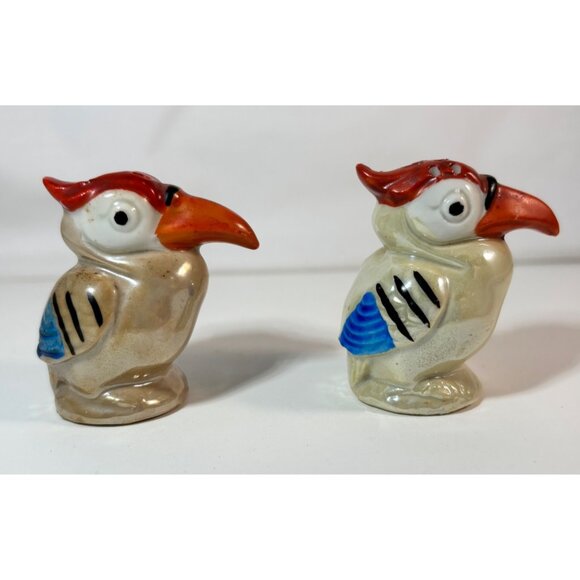 Vintage Luster ware Bird Salt and Pepper Shakers Blue & Tan - Picture 4 of 5